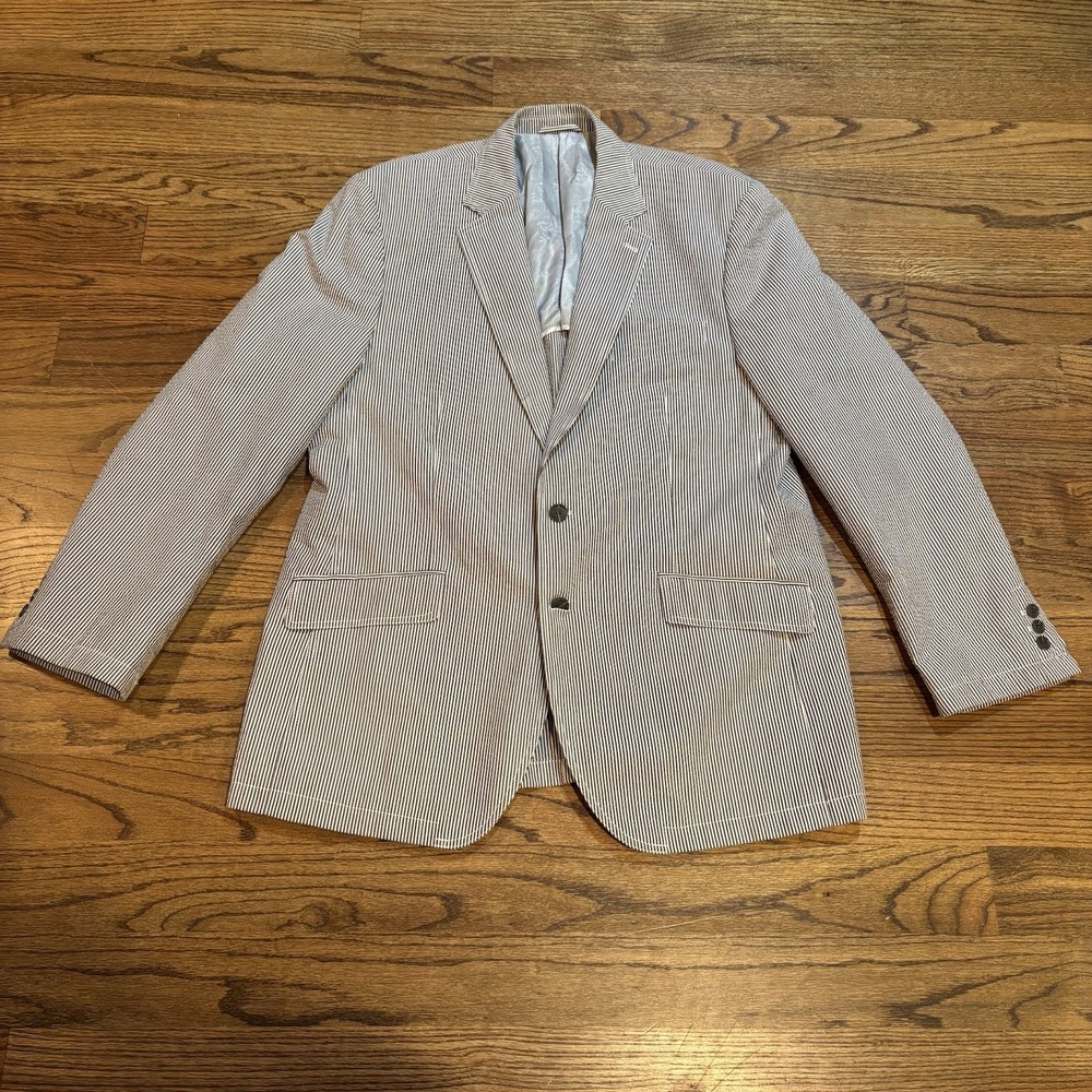 Martin Gordon Men's Size XL Seersucker Blazer Sport Coat Blue White Two‎ Button